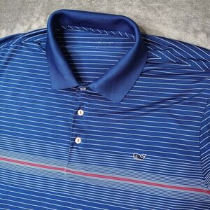 Vineyard Vines Wyeth‎ Polo Shirt Mens XL Blue Striped Golf Performance Stretch